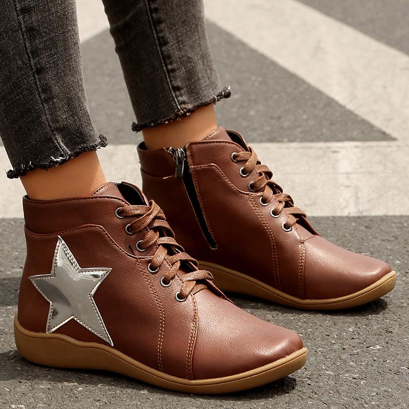 fashion 2024 New Lace Up Wedges Heel Women Boots Fashion Patchwork Soft Sole High Top Ankle Boots Pu Leather Waterproof Sneakers Mujer