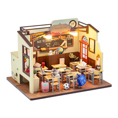 De Volta às Aulas Feito à Mão Sala de Aula Modelo Miniatura Casa de Bonecas para Crianças Mini Quebra-Cabeças 3D de Madeira Montagem da Sala de Aula Início das Aulas