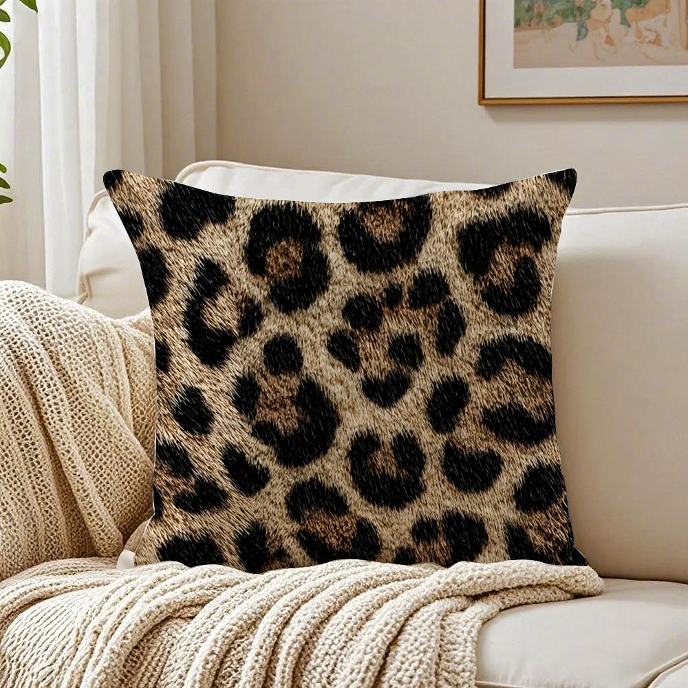 Plaid Leopard Print Textures Pillow Cushion Cover Linen Pillowcase Soft For Sofa Bed Home Room Decor