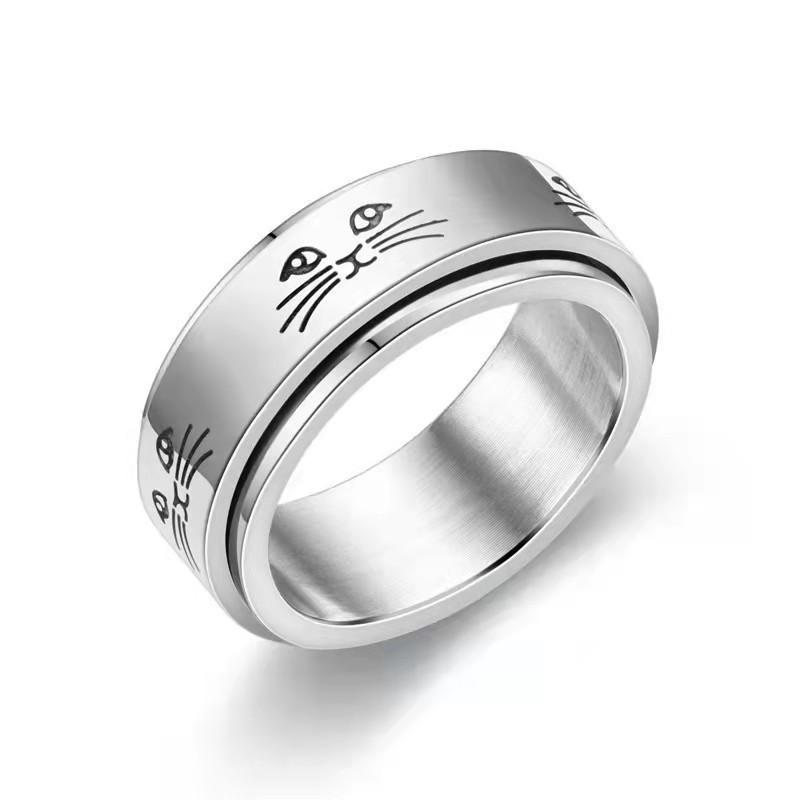 Rotatable Stainless Steel Decompression Ring with Engraved Pattern - Fashionable, Simple Jewelry.