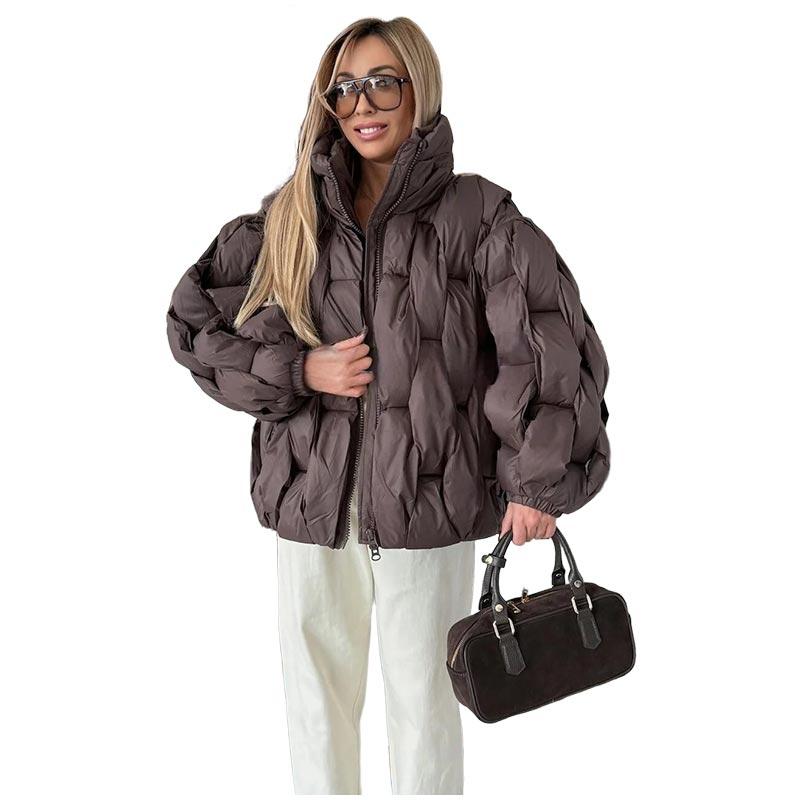 Stand-up Collar Zipper Rhombic Cotton-padded Jacket Women's Solid Color Winter Padded Jacket To Keep Warm Short Tops Colors To Choose From Jackets