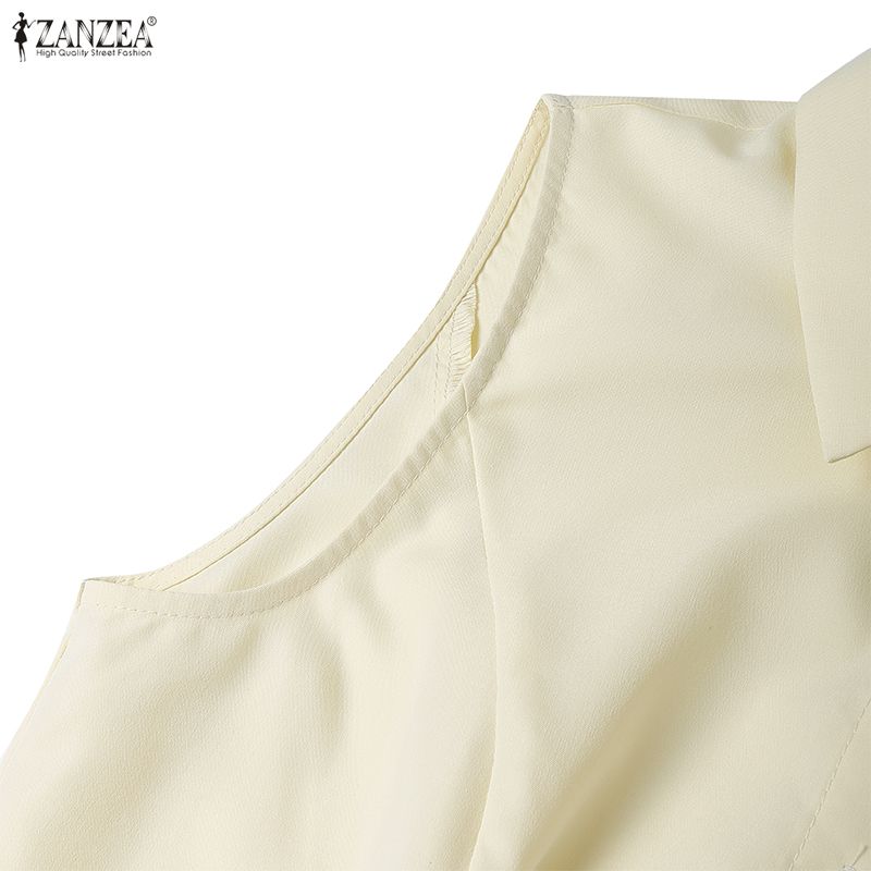 ZANZEA Women Casual Turn Down Collar Summer Sleeveless Long Dress