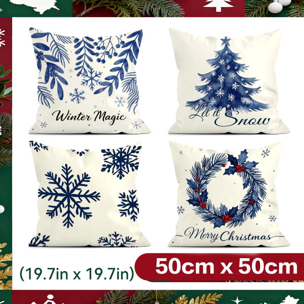 Midnight Christmas Theme Pillowcase Printed Polyester 40/45/50Cm Throw Pillowcover Decorative Sofa Cushion Pillowslip Home Decor