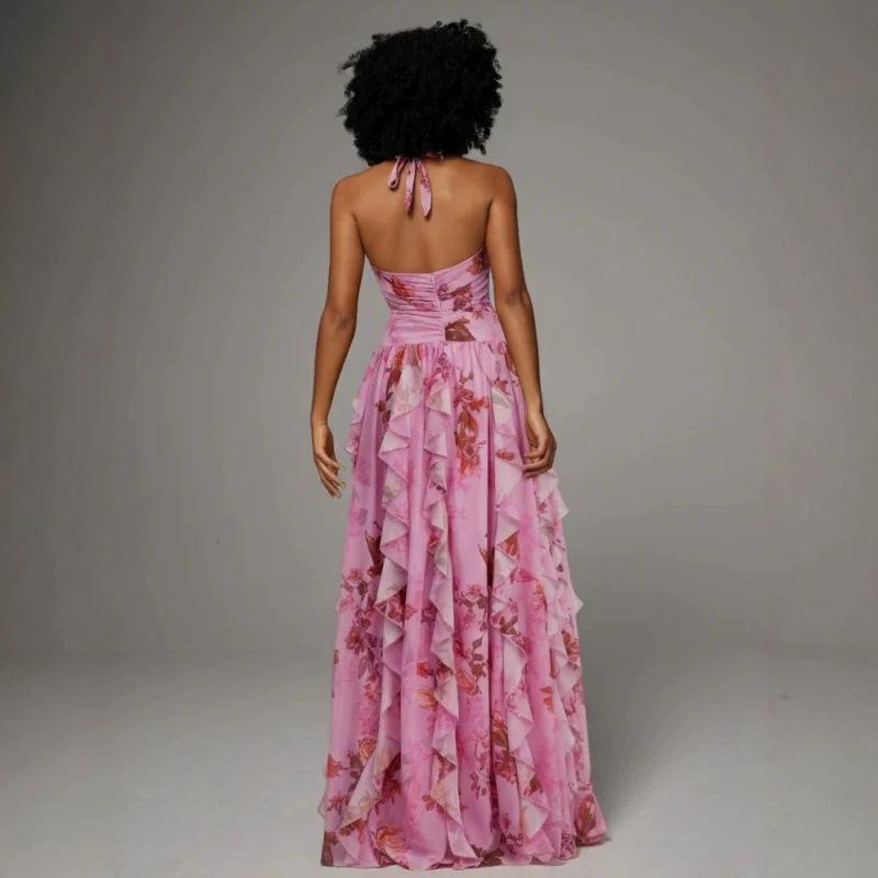 2026 European and American New French Sweet V-neck Strap Irregular Multi-layer Dress Evening Dress
