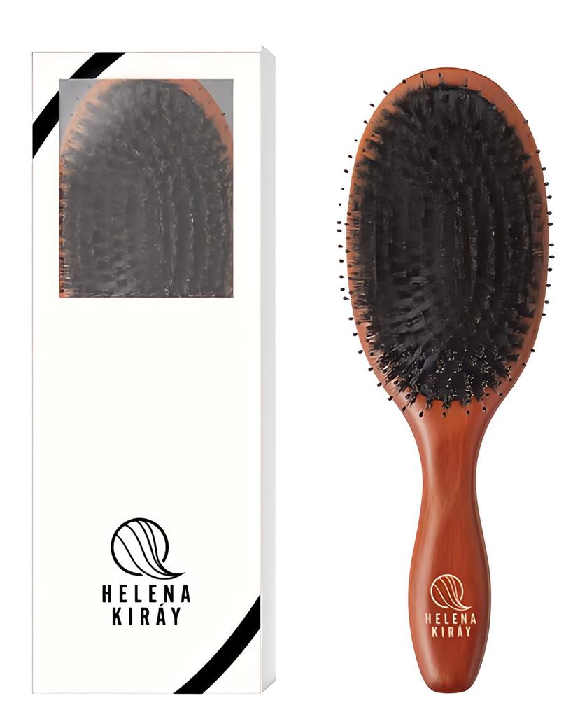 HELENA KIRAY Hair Brush Paddle Brush Brush with Carefully Selected Boar Bristles and Natural Wood To Make Even Curly Hair Shiny and Brown L [Made