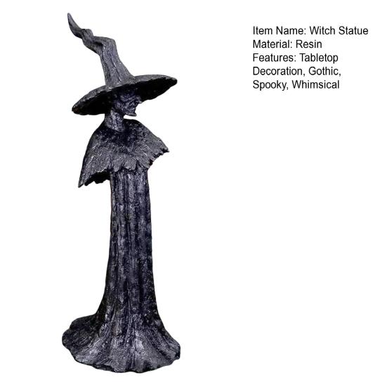 Halloween Witch Statue Resin Hand-Painted Enchanting Witch Figurine Gothic Faceless Witch Sculpture for Home Haunted House Desktop Decor