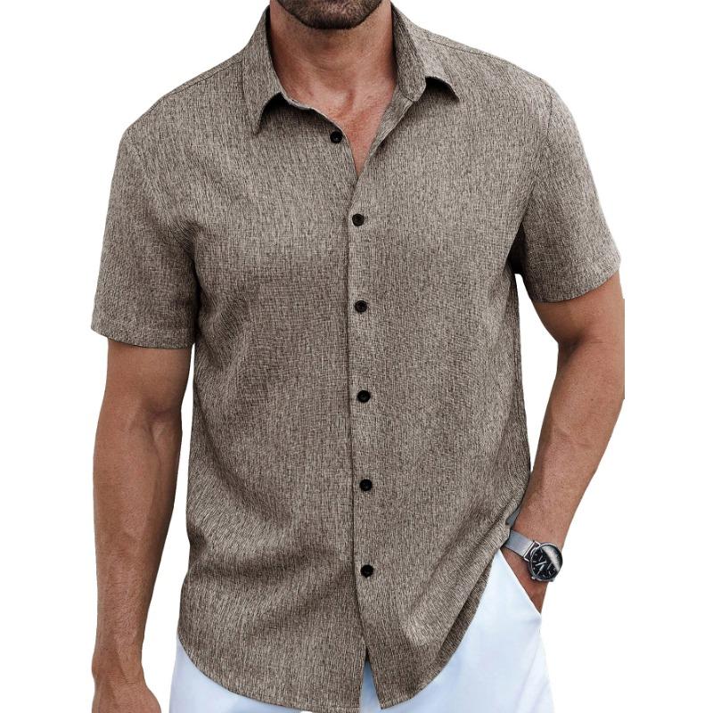 Summer New Men's Solid Color Lapel Short Sleeve Loose Breathable Business Casual Shirt