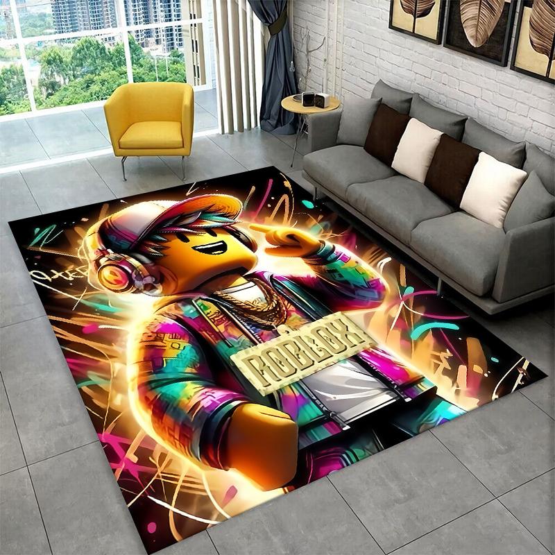 Classic Cartoon R-Robloxs Game Non-Slip Area Rug for Living Room,Bedroom,Playroom,Soft Carpet Floor Mat Home Decor Rug Kids Room