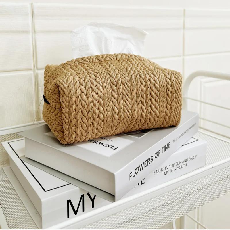 Nordic Wheat Ear Texture Tissue Box Paper Stoarge Bag Cloth Tissue Box Car Tissue Storage Box Living Room Home Decor