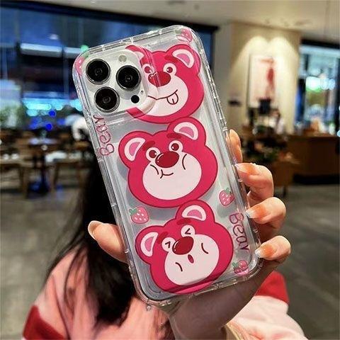 Cartoon strawberry bear Apple 14 mobile phone case is suitable for iPhone13 transparent 15pro women's silicone xsmax anti-drop.
