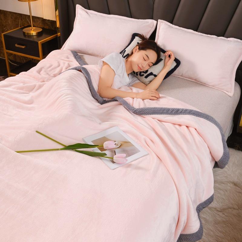 Double Layer Plush Four Season Universal Blanket Large Size Double Thin Quilt Single Sofa Blanket Outward Travel Blankets Solid Color Bed Sheet 1pcs