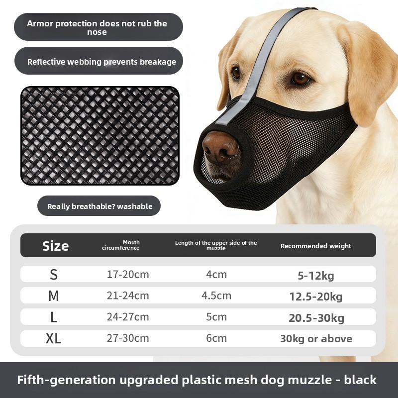 

New Reflective Dog Mouth Cover, Mesh Breathable Mask, Safety Anti-strangulation Dog Mouth Cover, Pet Supplies (black,S) чёрный