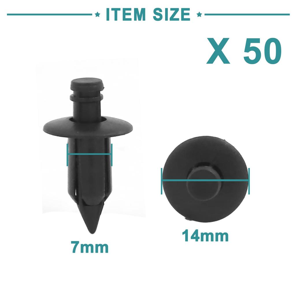 ACROPIX Zipper Rivets Plastic Door Trim Push Pins Universal 7mm Hole Black 50pcs