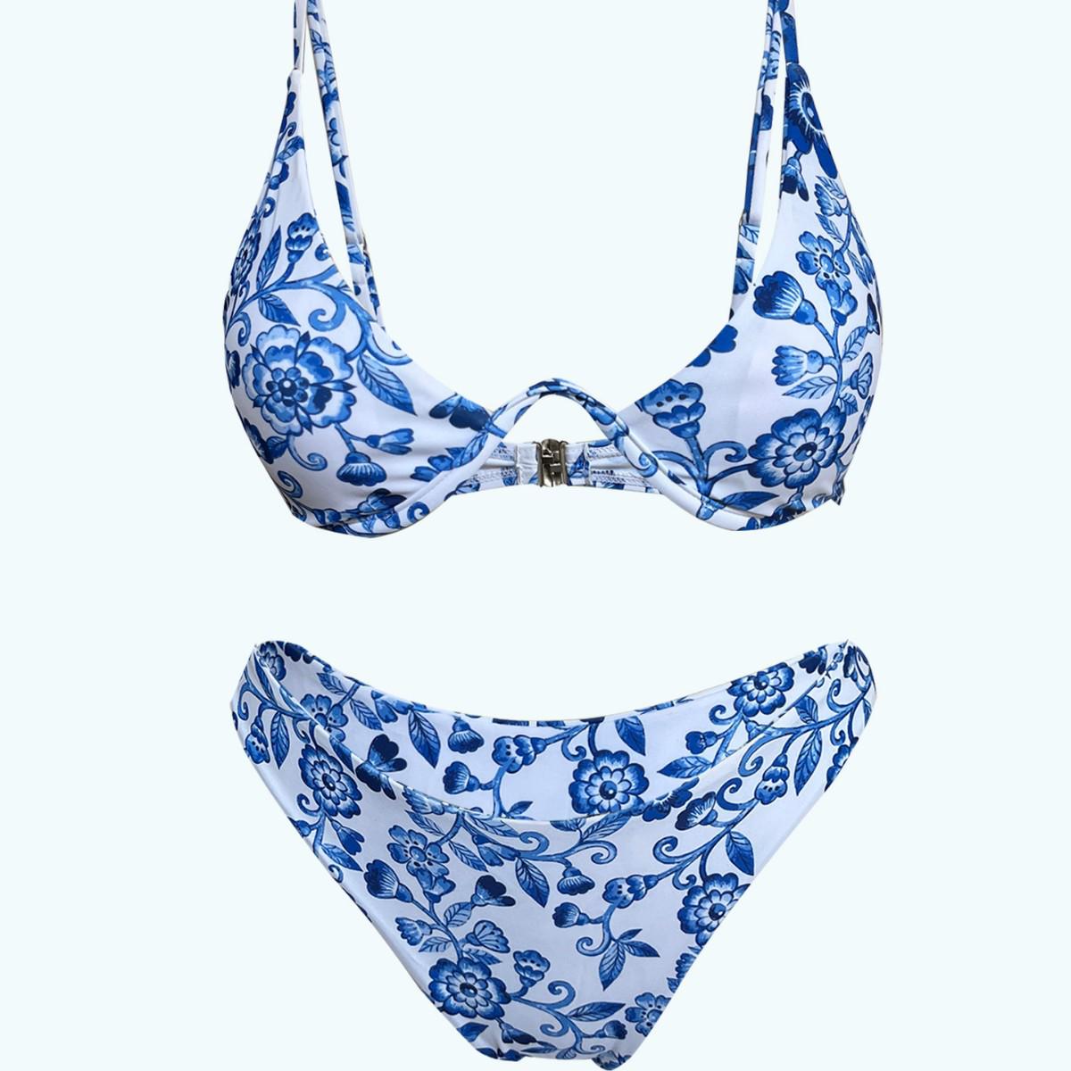 

2025 New Underwire Push-Up Print Bikini Swimsuit L синій