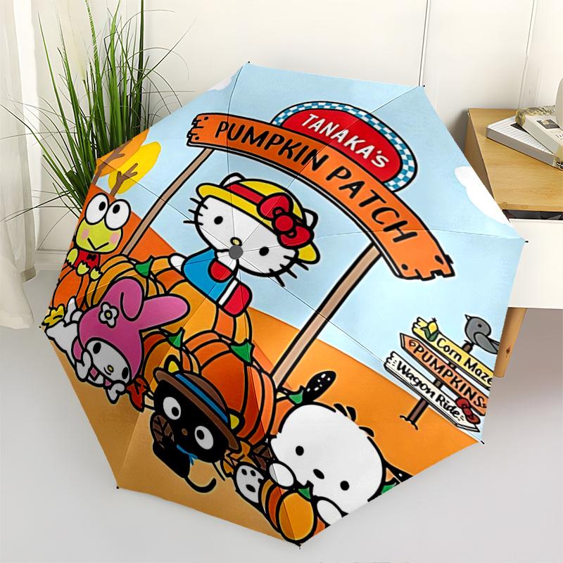 

1pc Hello Kitty Pumpkin Patch Automatic Opening/Closing Umbrella - Portable Tri-Fold Design with 8-Bone Iron Frame - Outdoor for Fans, Travelers, Ever