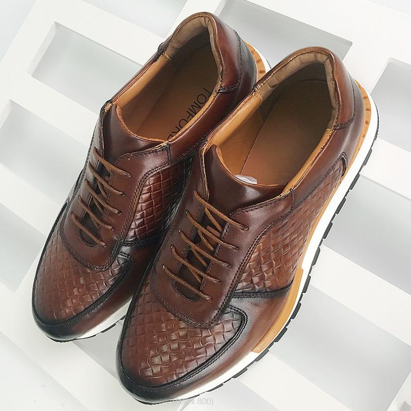 Fashion 2025 Spring Autumn 5 Colors Genuine Leather Man Luxury Sneakers Plaid Weave Pattern Lace-up Men Casual White Oxford Shoes  b15