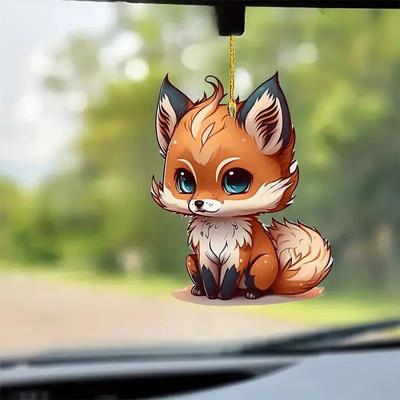 Acrylic Lovely Cartoon Fox Car Decor Whimsical Hanging Ornament For Auto Personalization