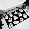 Halloween Bathroom Rug Spooky Black White Ghost Bath Mat for Halloween Bathroom Decor Non-Slip Washable Ghost Bath Rug for Front Doormat, Bedroom Rug