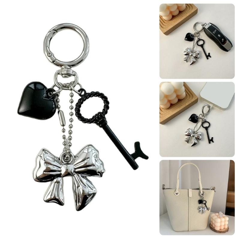 Fashion Heart Shaped Bowknot Charm Sophisticated Heart Bowknot Keyrings Charm Accessory for Modern Women's Handbags