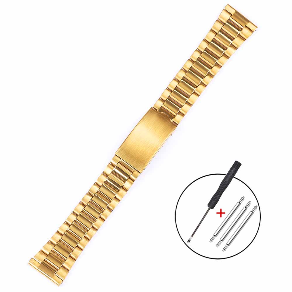 Stainless Steel Watch Band Folding Buckle Strap 12mm 14mm 18mm 20mm Metal Bracelet Silver Gold Universal Watchband for Men Women