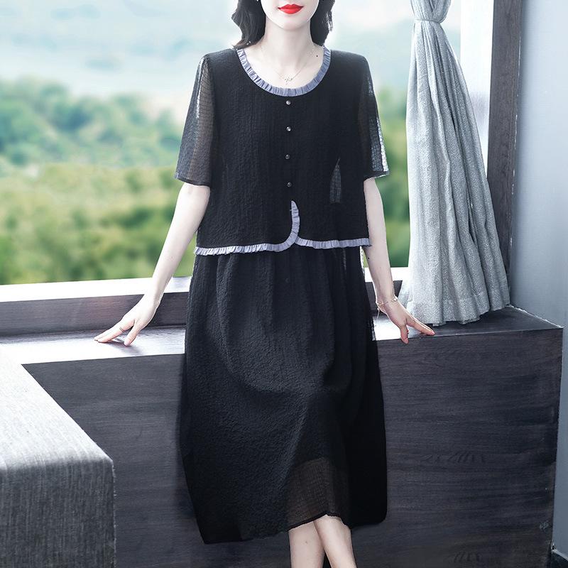 Summer Plus Size Organza Two-Piece Short Sleeve Icy Casual Dress