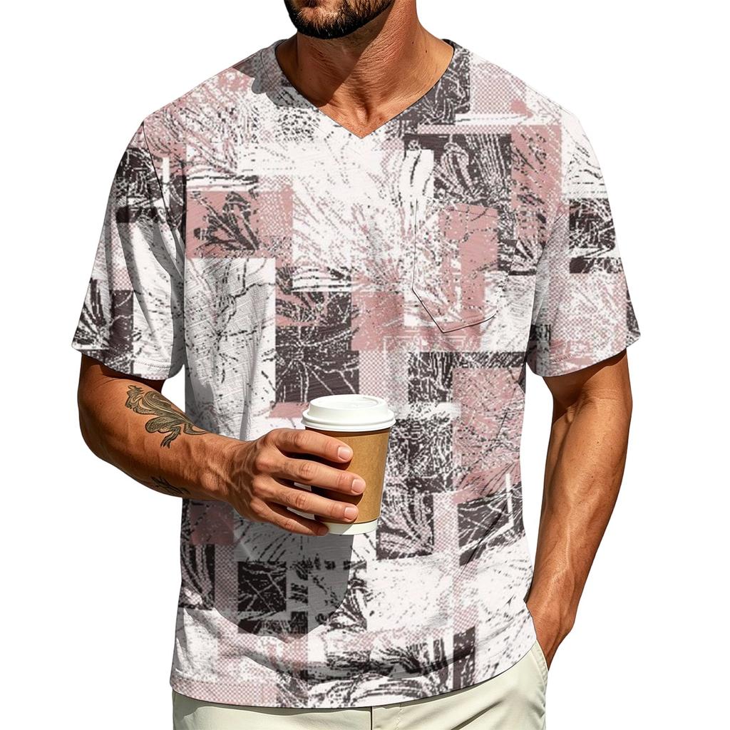 Men's Casual V-Neck Short Sleeve T-Shirt Lightweight Breathable
