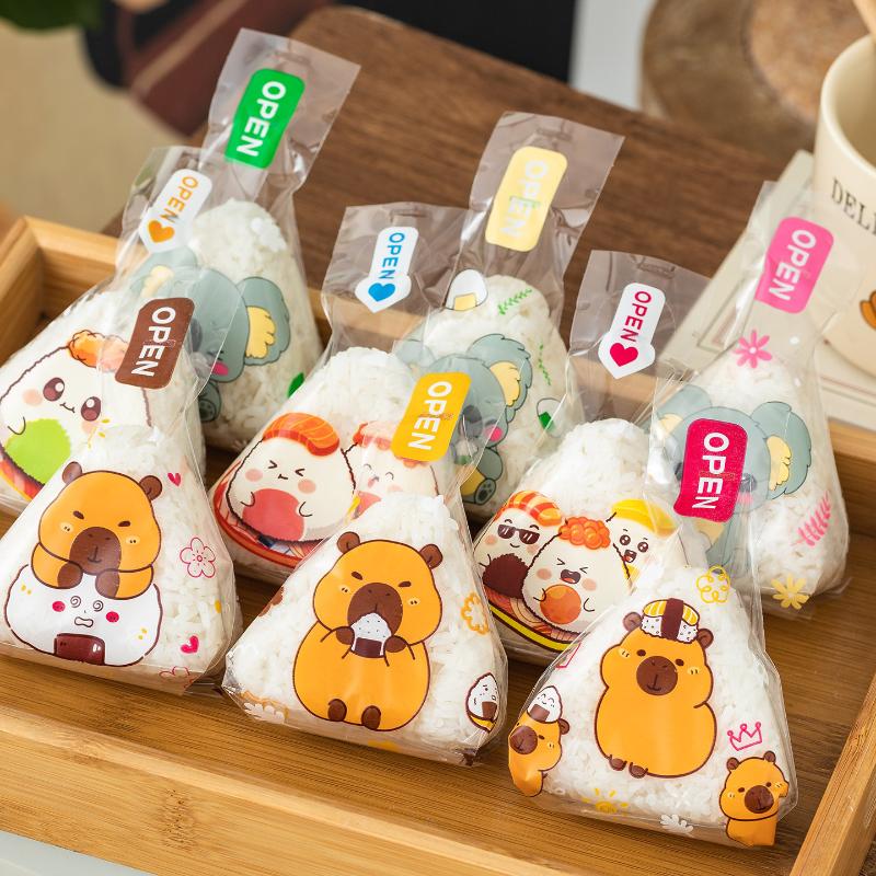 50/100 Pcs Cartoon Capybara Koala Triangle Rice Ball Packaging Bag Nori Onigiri Sushi Bag Sushi Making Mold Bento Accessories