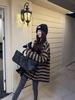 Lazy Style Color Block Striped Round Neck Long Sleeve Sweater for Women - Autumn/Winter Loose Fit, Slimming, Versatile