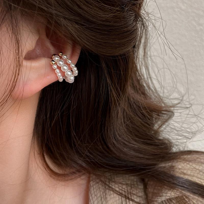 French Retro Pearl Beaded Three-Layer No-Piercing Ear Clip - Stylish, Elegant, High-End Cartilage Earring