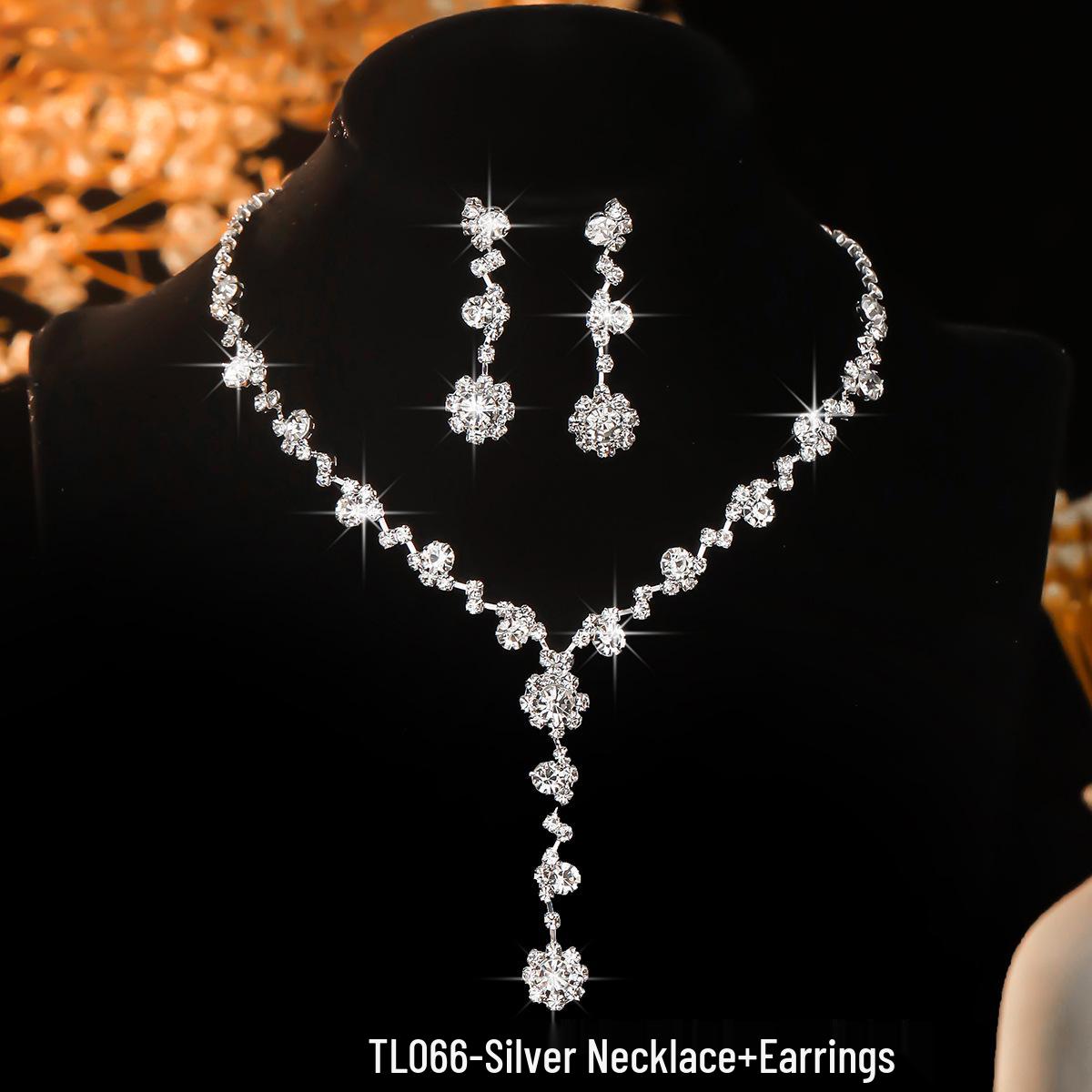 

Комплект ожерелья и серег для невесты в корейском стиле со сверкающими стразами