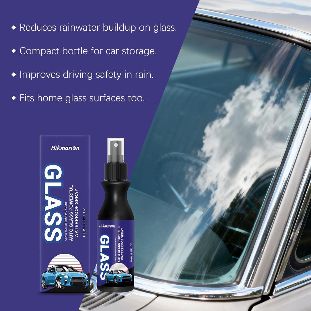 Hikmarion Waterproof Spray Car Windshield Cleaning and Decontamination Clear Vision Daily Cleaning Supplies 100ml