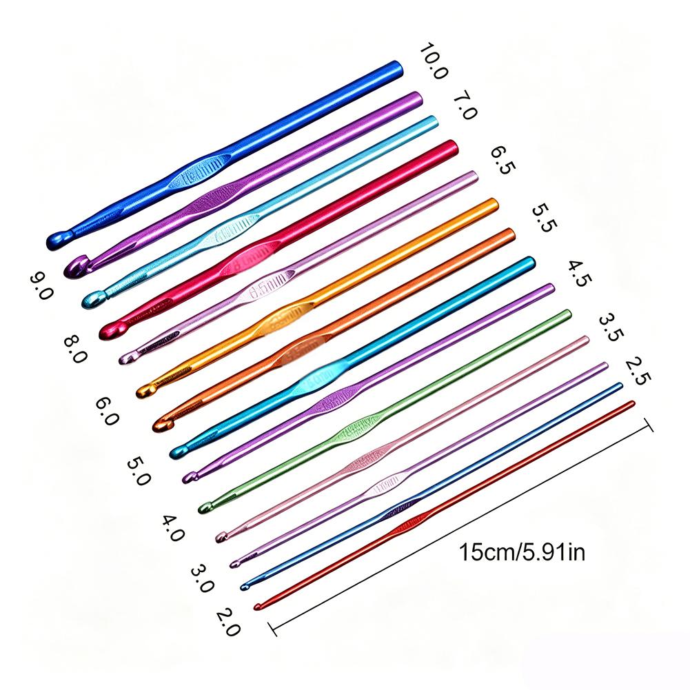 14Pcs Crochet 2-10mm Hook Size Soft Handle Crochet Hand Woven Rainbow Soft Handle Crochet Aluminum Crochet Set Knitting Needle