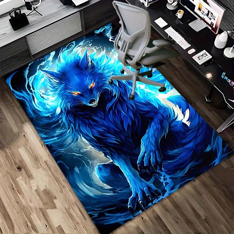 1pc Blue Wolf Spirit Themed Rug for Home Decor, Non-slip Office Carpet, Chair mat, Outdoor Mat, Christmas and Halloween gifts-0731034