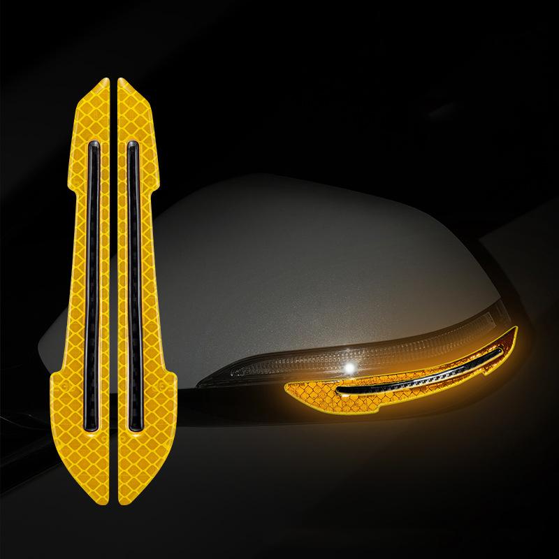 2Pcs Car Reflective Stickers Night Warning Strip Tape Traceless Protective Sticker Car Rearview Mirror Sticker Auto Accessories