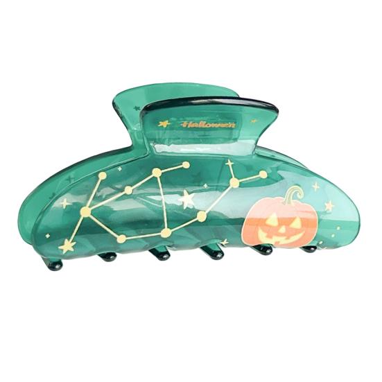 Hair Claw for Women, Halloween Themed Hair Clip with Pumpkins Bats Skeletons Prints, Transparent Acrylic Shark Hair Claw, Comfortable Fit Hair