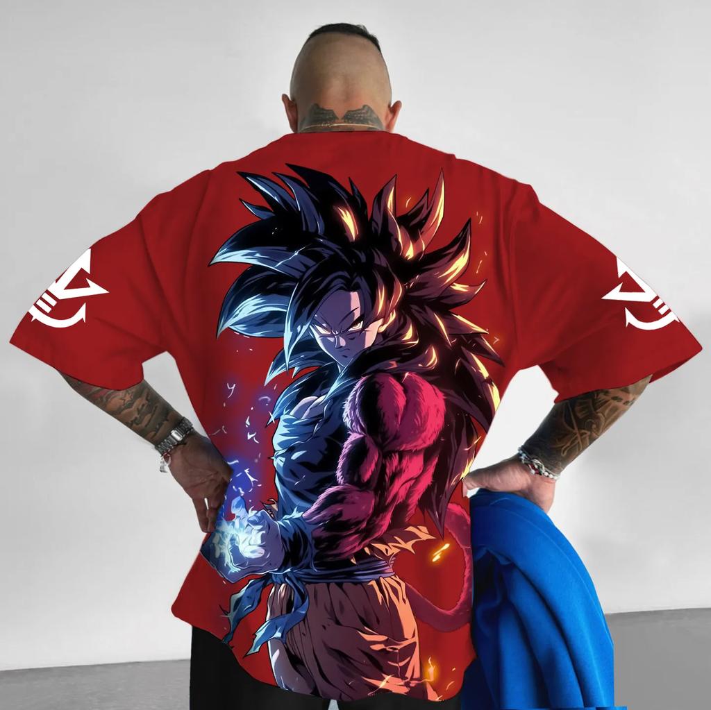 2026 Nowy Letni Dragon Ball Z Vegeta Wielka Małpa Bawełniany Nadruk na Plecach Vintage Luźny Casualowy Unisex Koszulka dla Fanów DBZ Y2k