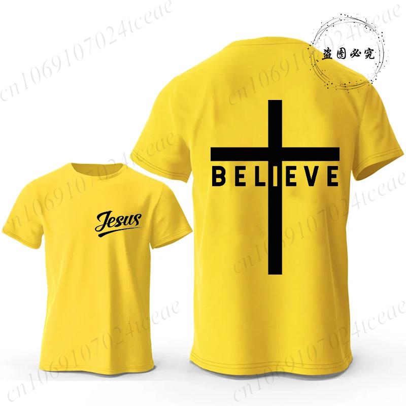 Believe Cross Jesus Creative Fashion Men's T-shirts Christian Graphic Printed Tops Female Tshirts Casual Short Sleeved T-shirt