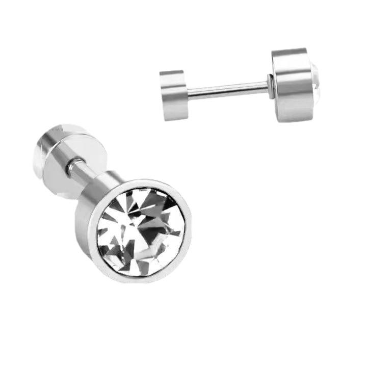 Stainless Steel Rhinestone Cross Earrings: Japanese-Korean Simple Luxury Style Steel Color 6mm White