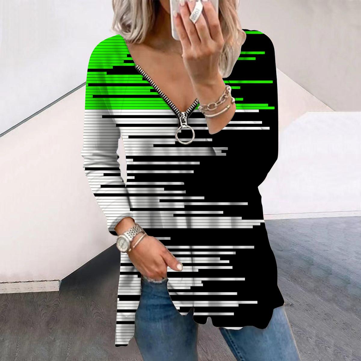 Женские осенние черно-белые футболки с длинным рукавом с принтом — фото 7