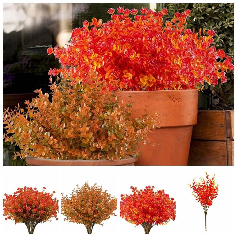 

Handmade Artificial Eucalyptus Branch Realistic Orange Fake Eucalyptus Branch Autumn B