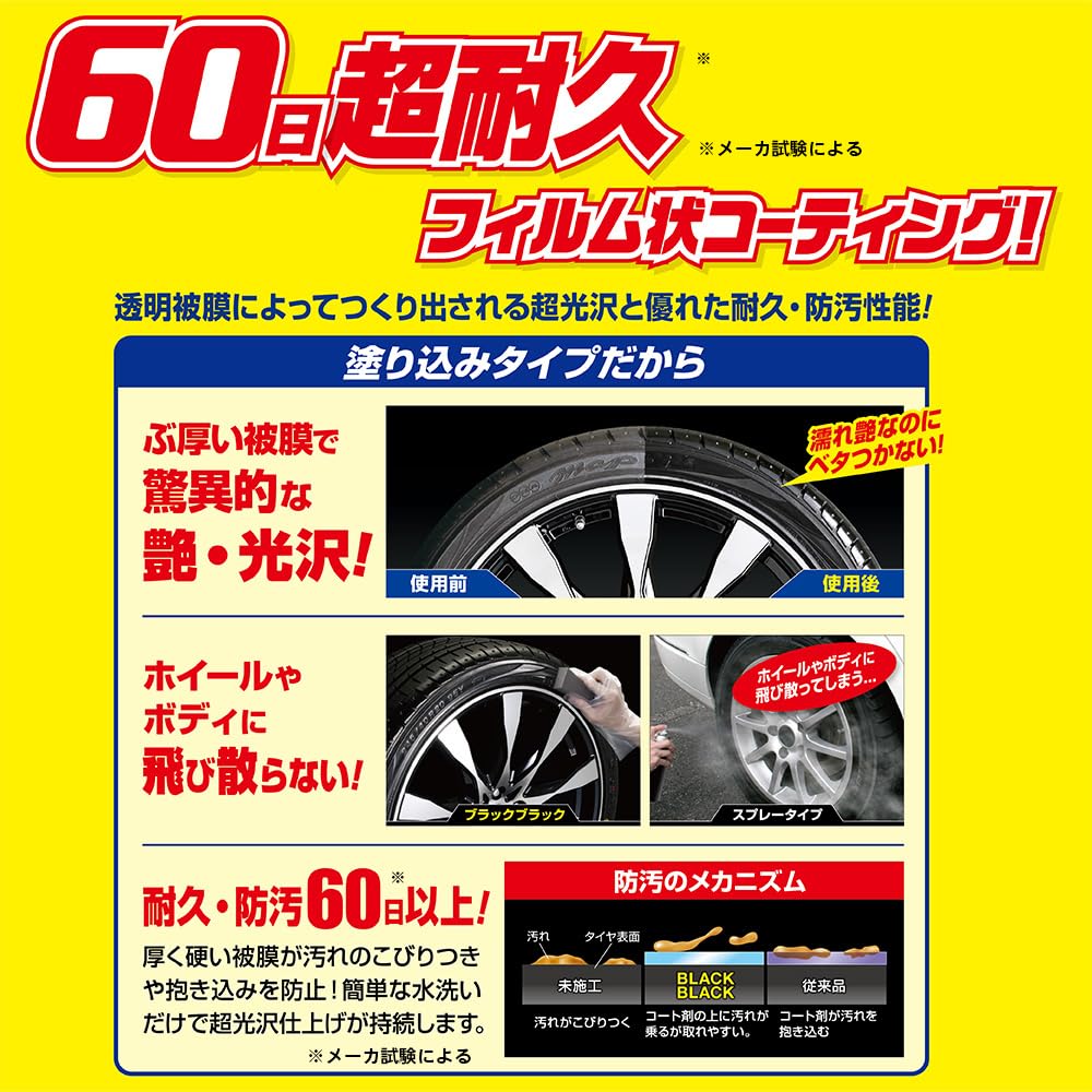SOFT99 Tire Black for Protecting and Polishing Car Includes Two Dedicated Sponges and Protective Product Coating, Black, Tires. Gloves. Code 02082.