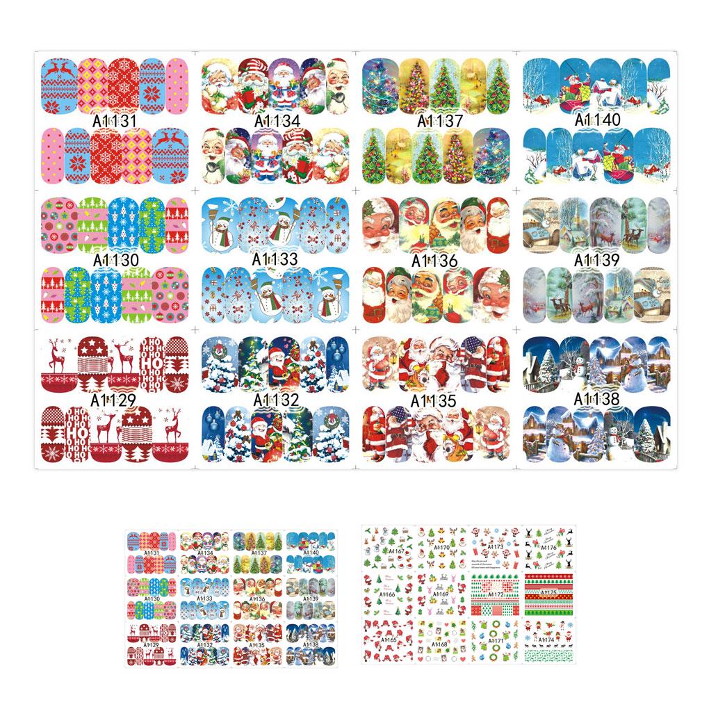 2 Sheets Christmas Nail Art Snowman Deer Transfer Stickers Manicure DIY Tips
