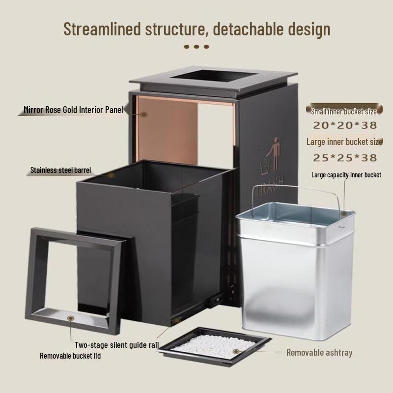 JPHZNB Stainless Steel Round Corner Waste Bin