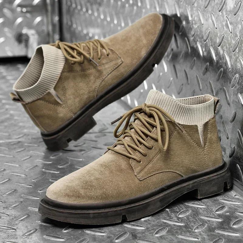 Brand Men Genuine Leather Basic Boots Casual Antiskid Outdoor Shoes Luxury Motorcycle Boots Breathable Men Walking Driving Shoes