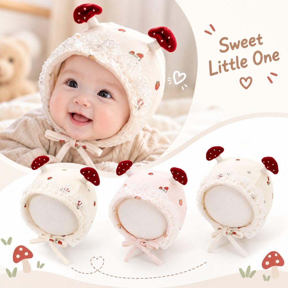 Windproof Baby Earflap Hat Earflap Mushroom Lace Hat Durable Newborn Baby Hat  Spring Autumn