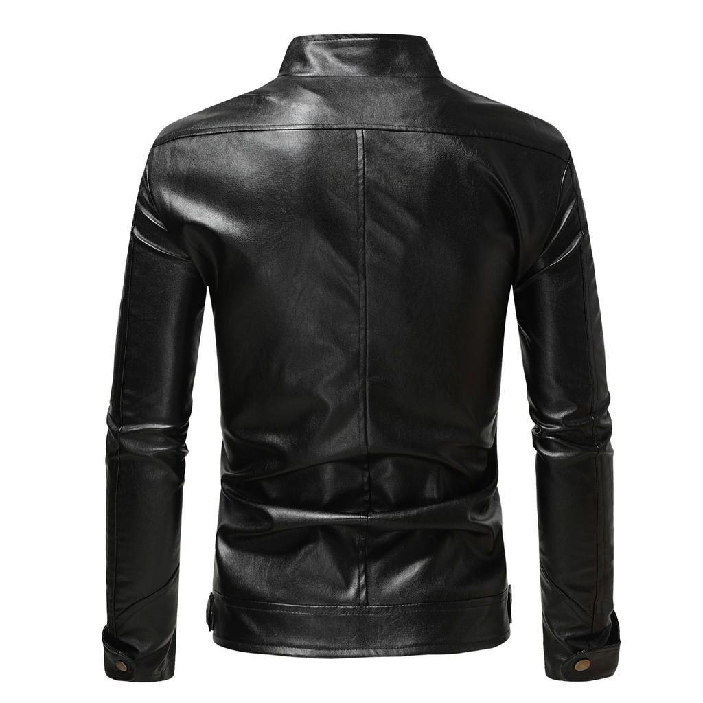 New autumn and winter European and American fashion men's leather jacket stand-up collar double zipper locomotive leather jacket PY
