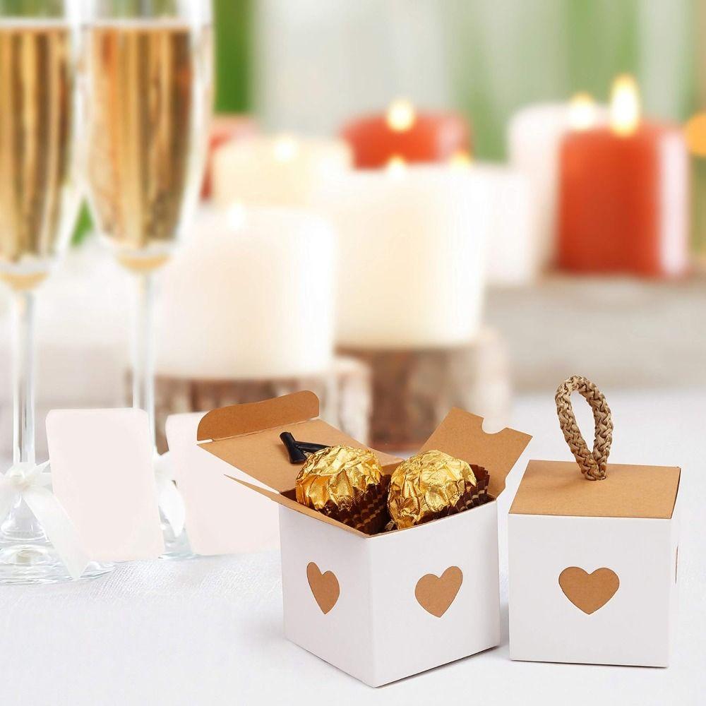 10pcs White & Brown Heart Wedding Favor Box Mini Gift Packaging Boxes  Baby Shower