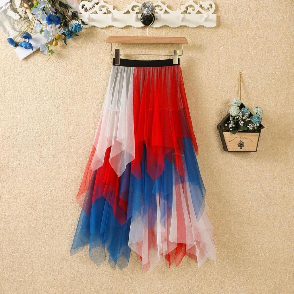 Women's Irregular Mesh Midi Skirt, High,waisted Versatile Half Skirt