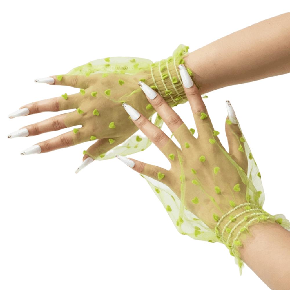 Short Nail Art Sleeves Lace Fake Pleated Cuff Cute Polka Dot Fake Sleeves Women Green Heart