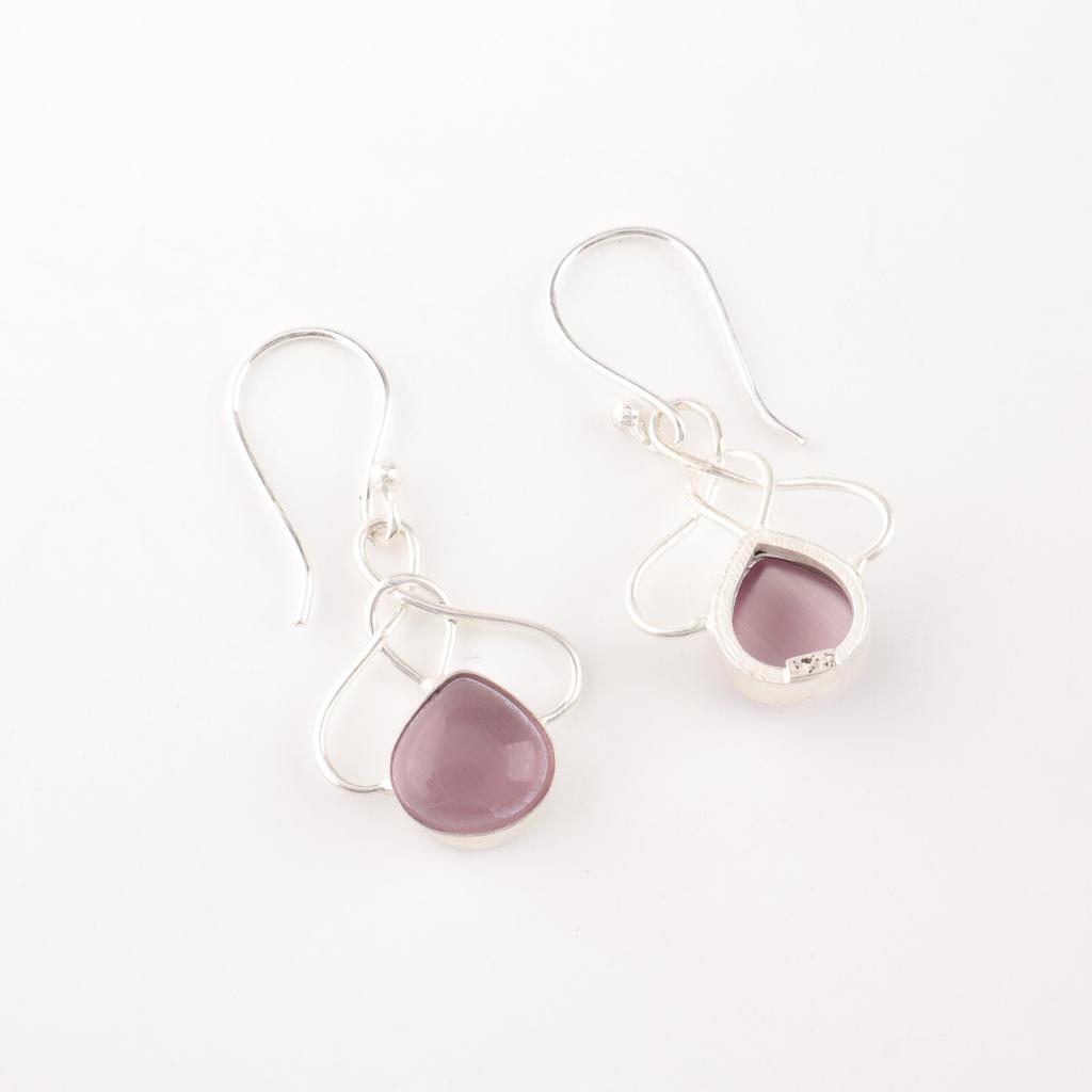 Purple Cat's Eye Gemstone 925 Stamped Silver Jewelry Handcrafted Earrings 1.50" EE-2-47